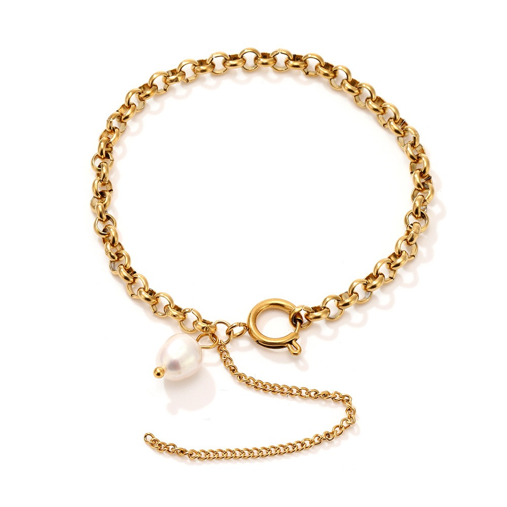 18K gold thick chain with pearl design high-end bracelet - Image 3