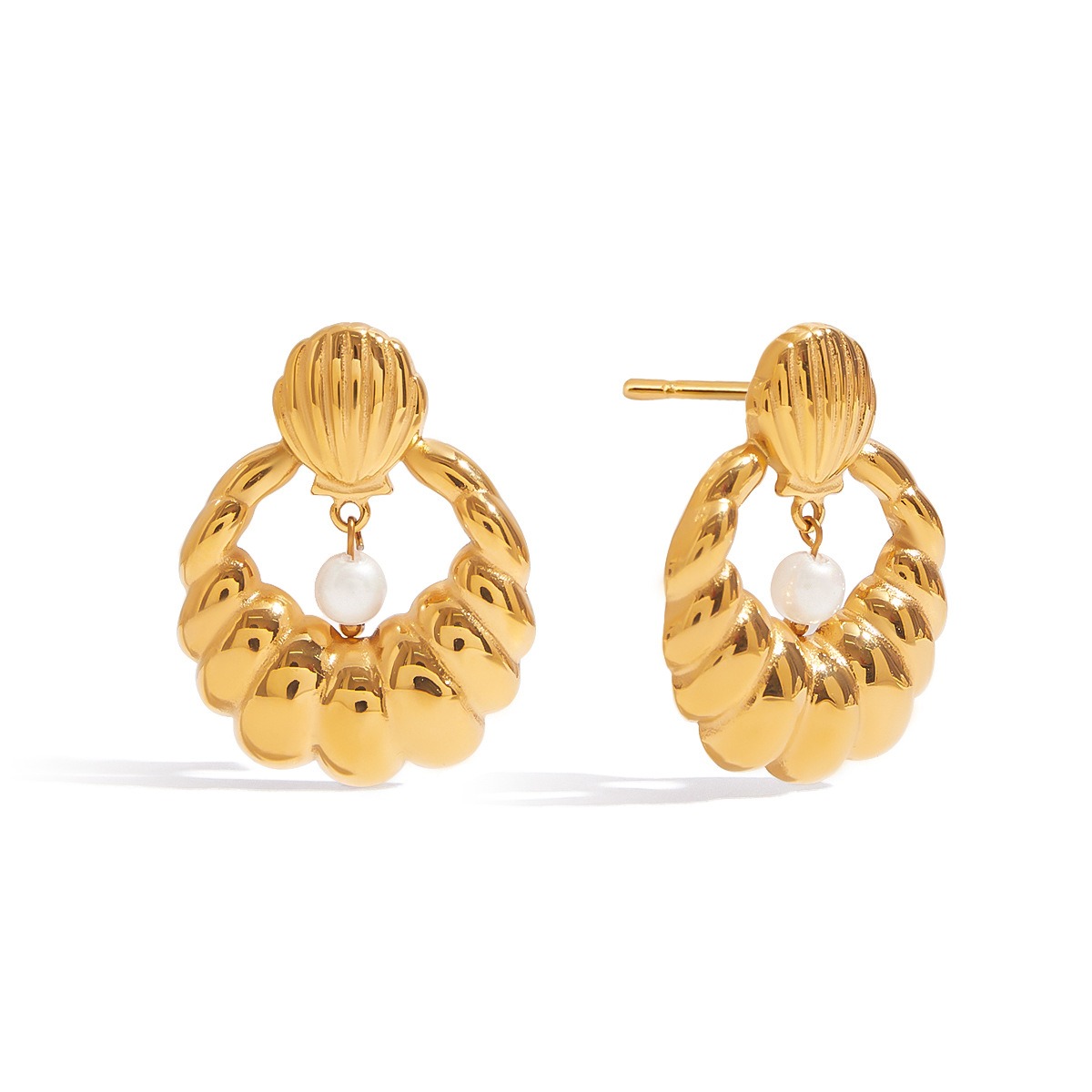 18K gold U-shaped earrings with textured design, exquisite and simple - Image 5