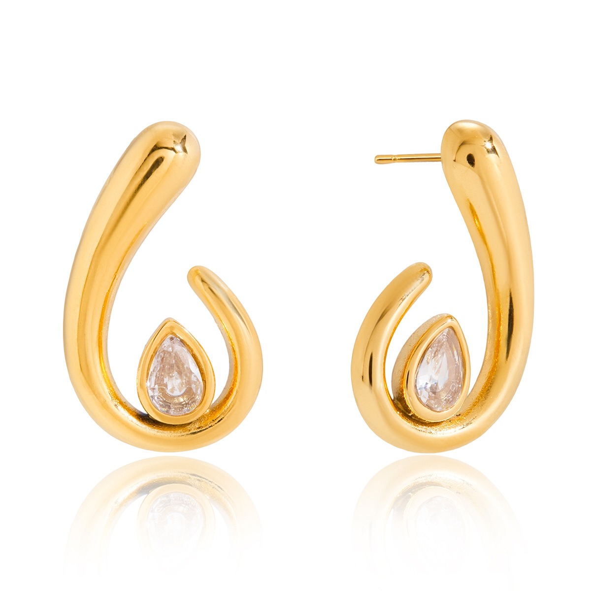 18K gold teardrop-shaped cubic zirconia stud earrings