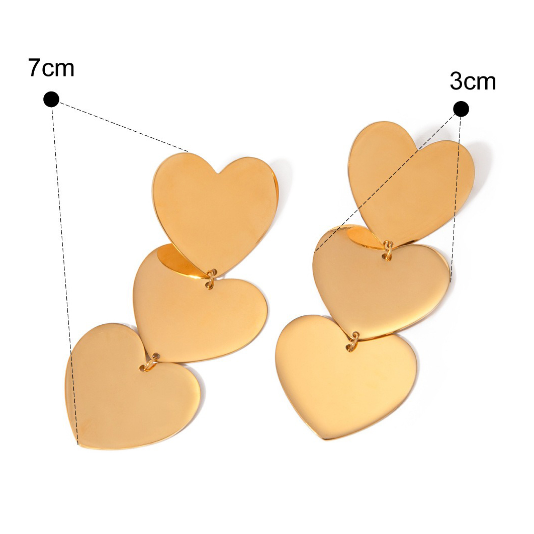 18K gold simple and elegant three-layer heart design light luxury style earrings - Image 2