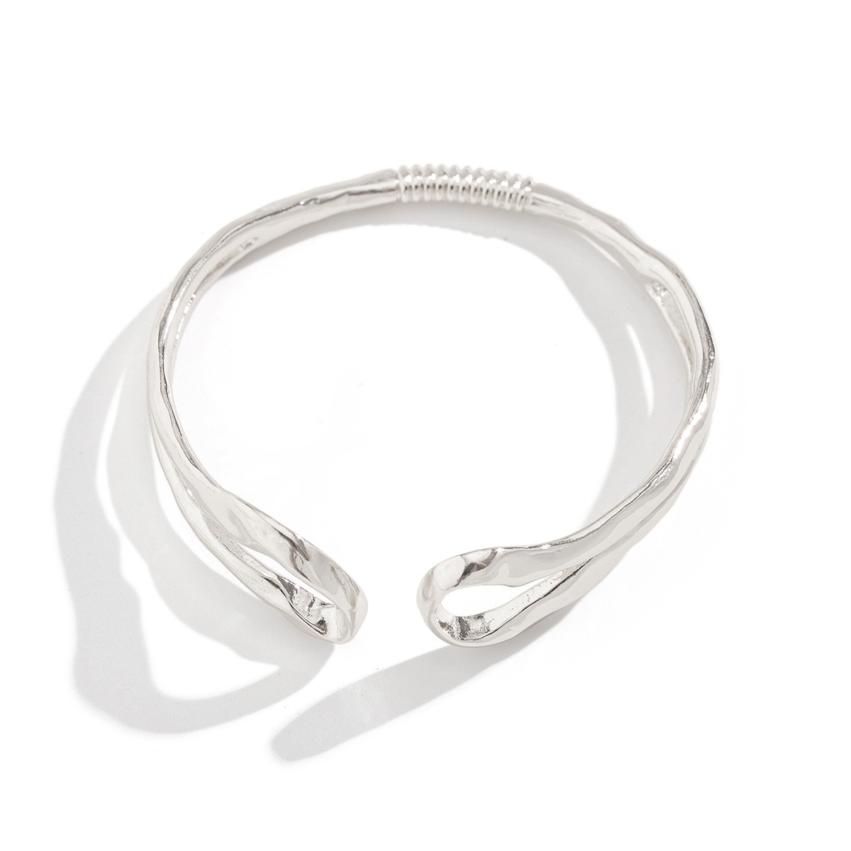 Double Ring Hollow Spring Open Bracelet Punk Style Round Bead Pendant Stacking Bracelet - Image 5