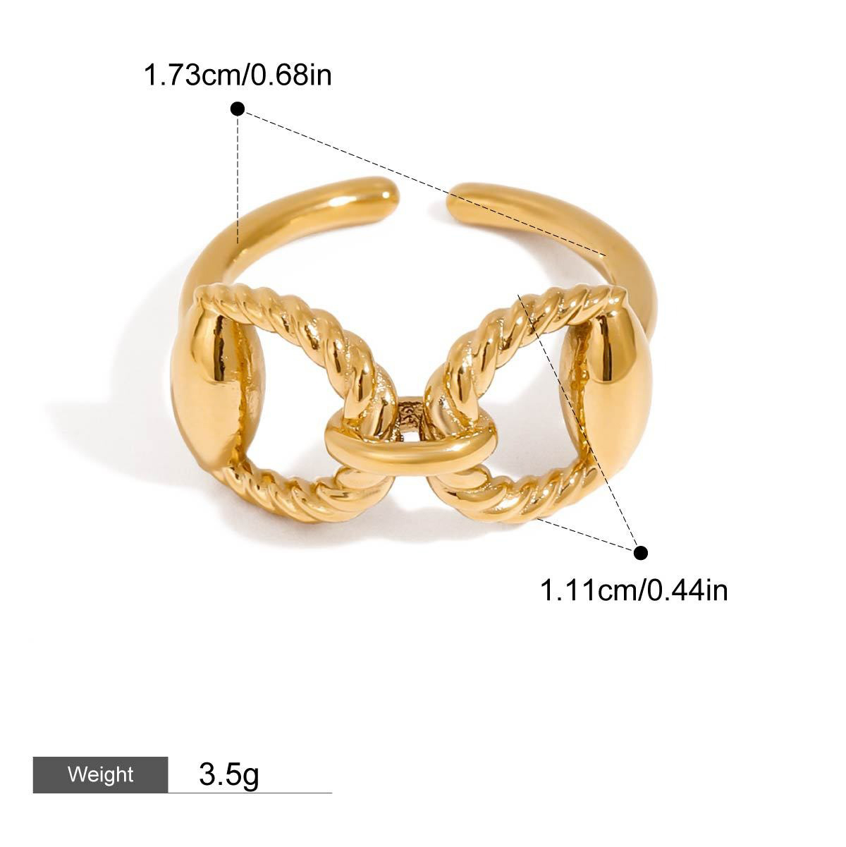 18K gold geometric shape with texture design simple and fashionable open ring - Image 9