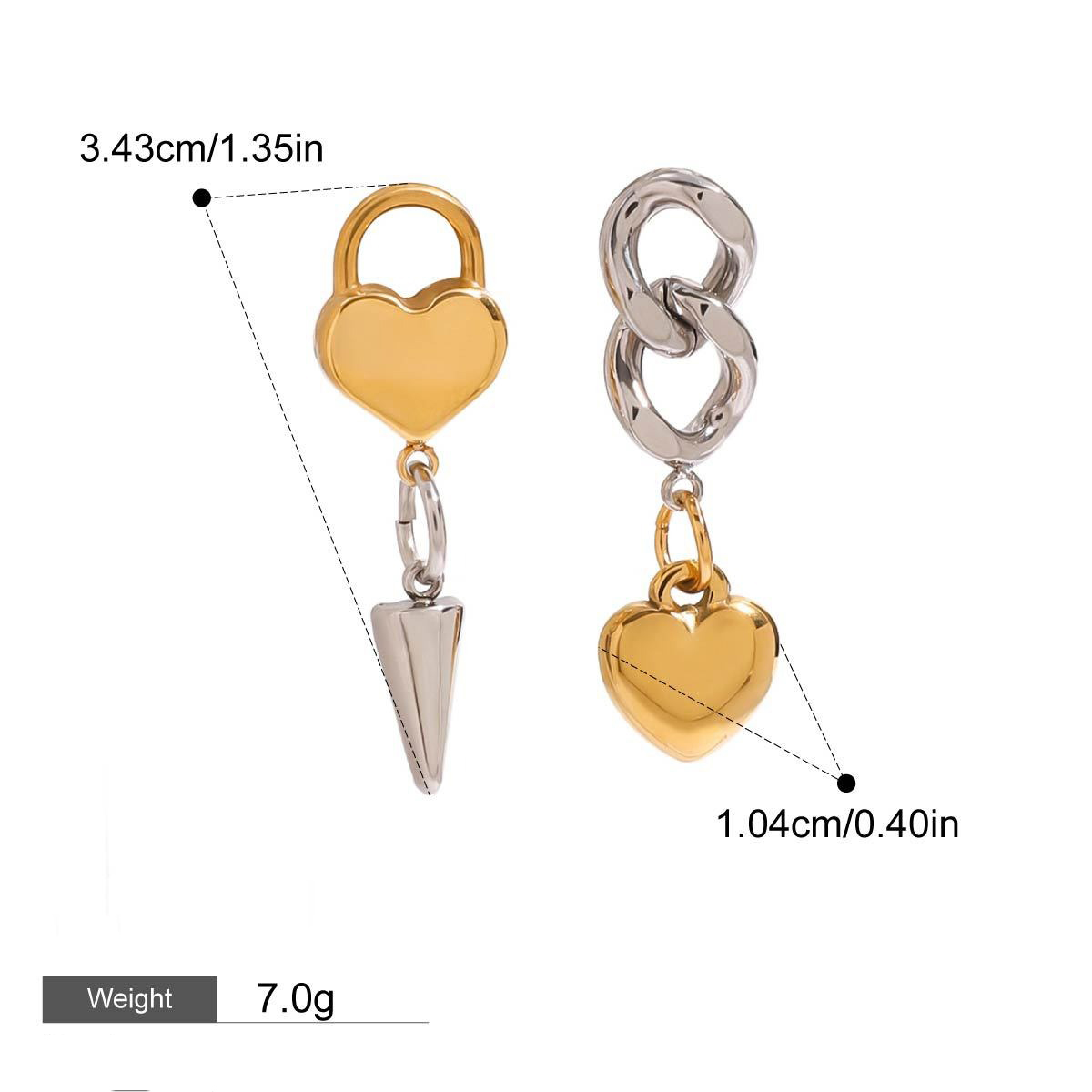 18K gold heart shape with gold and silver color matching design trendy personality necklace bracelet ring earrings set - Image 7