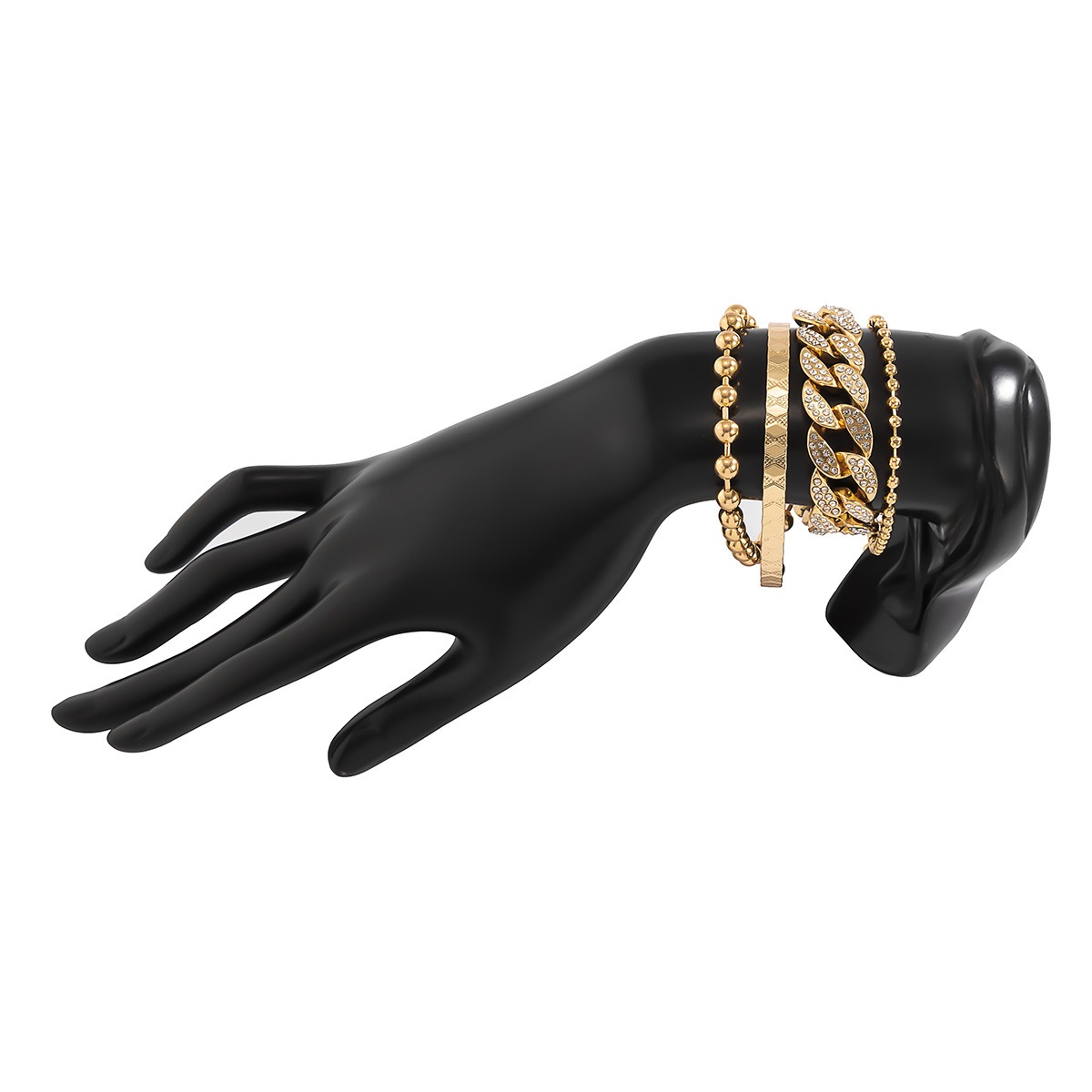 Diamond-studded Cuban buckle bracelet Hip-hop personalized round bead chain pattern bracelet set - Image 4