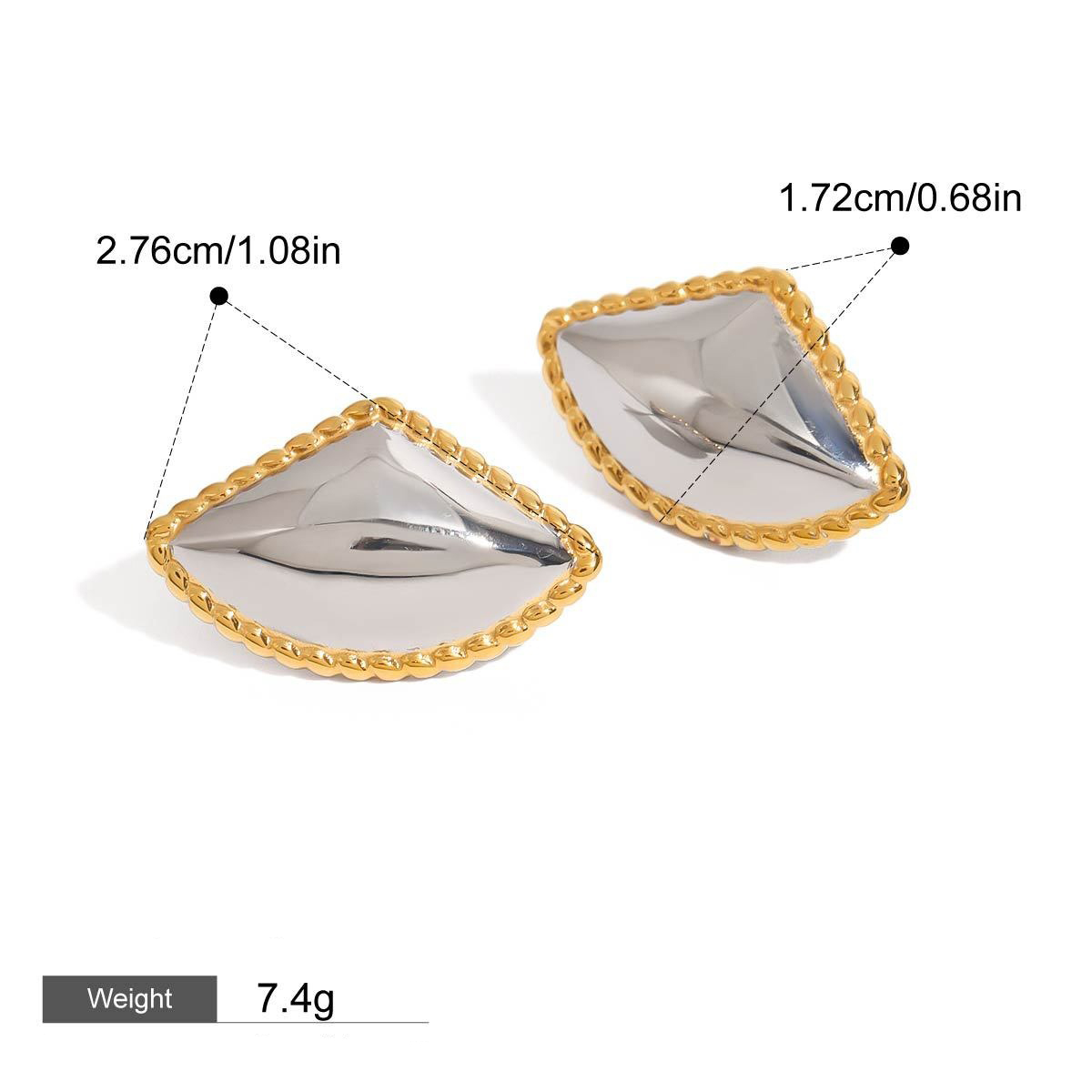 18K gold fan-shaped earrings with gold and silver color matching design - Image 5