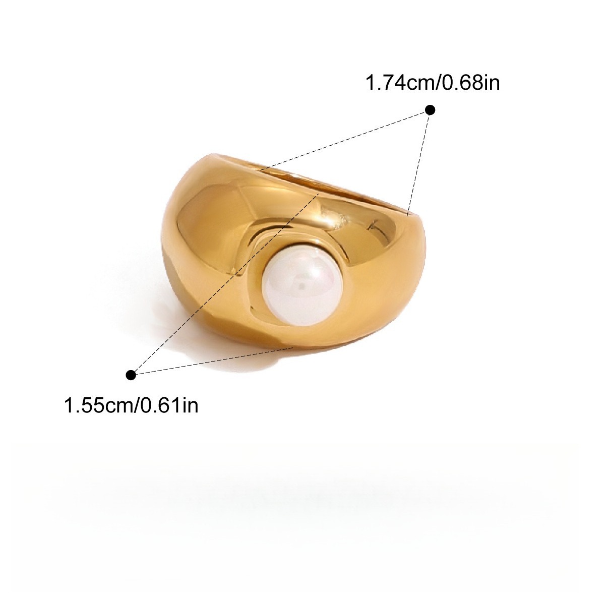 18K Gold Pearl Titanium Steel Ring - Image 7