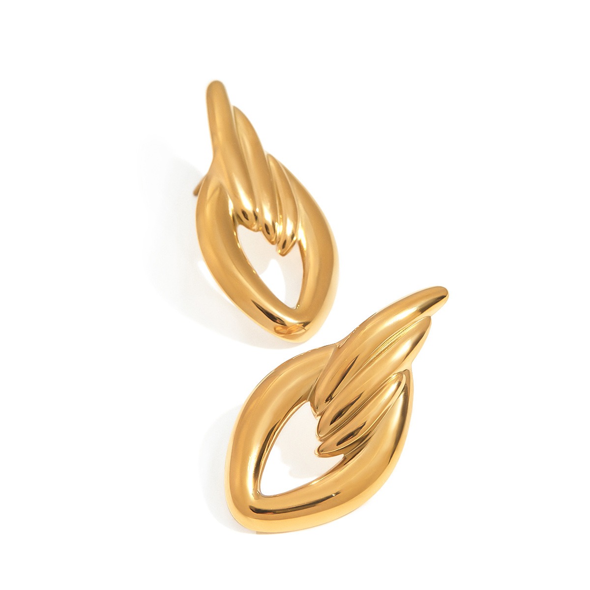 18K gold geometric diamond hollow design simple personality earrings - Image 6