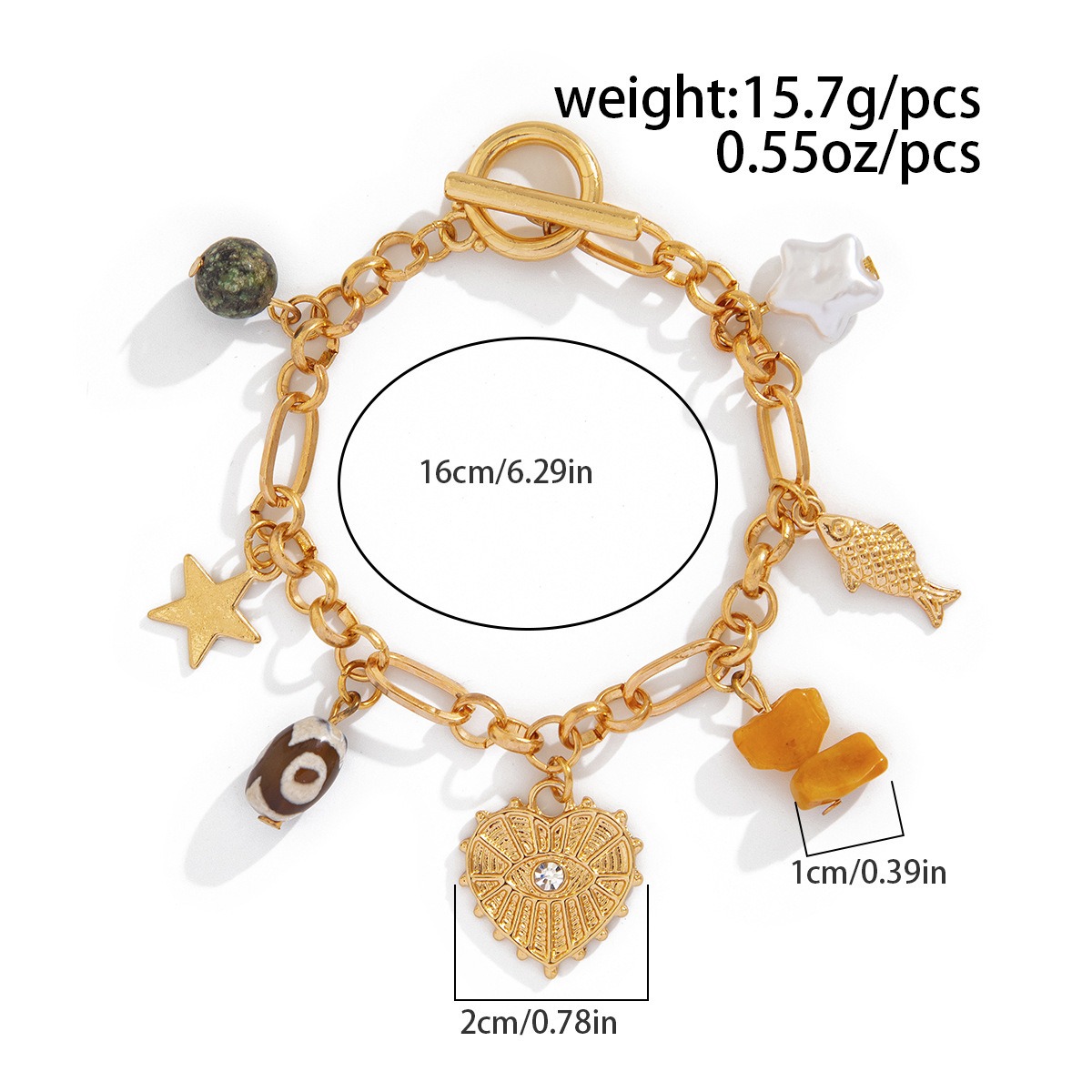Retro elephant bull head personality niche peach heart imitation pearl shell bracelet - Image 8