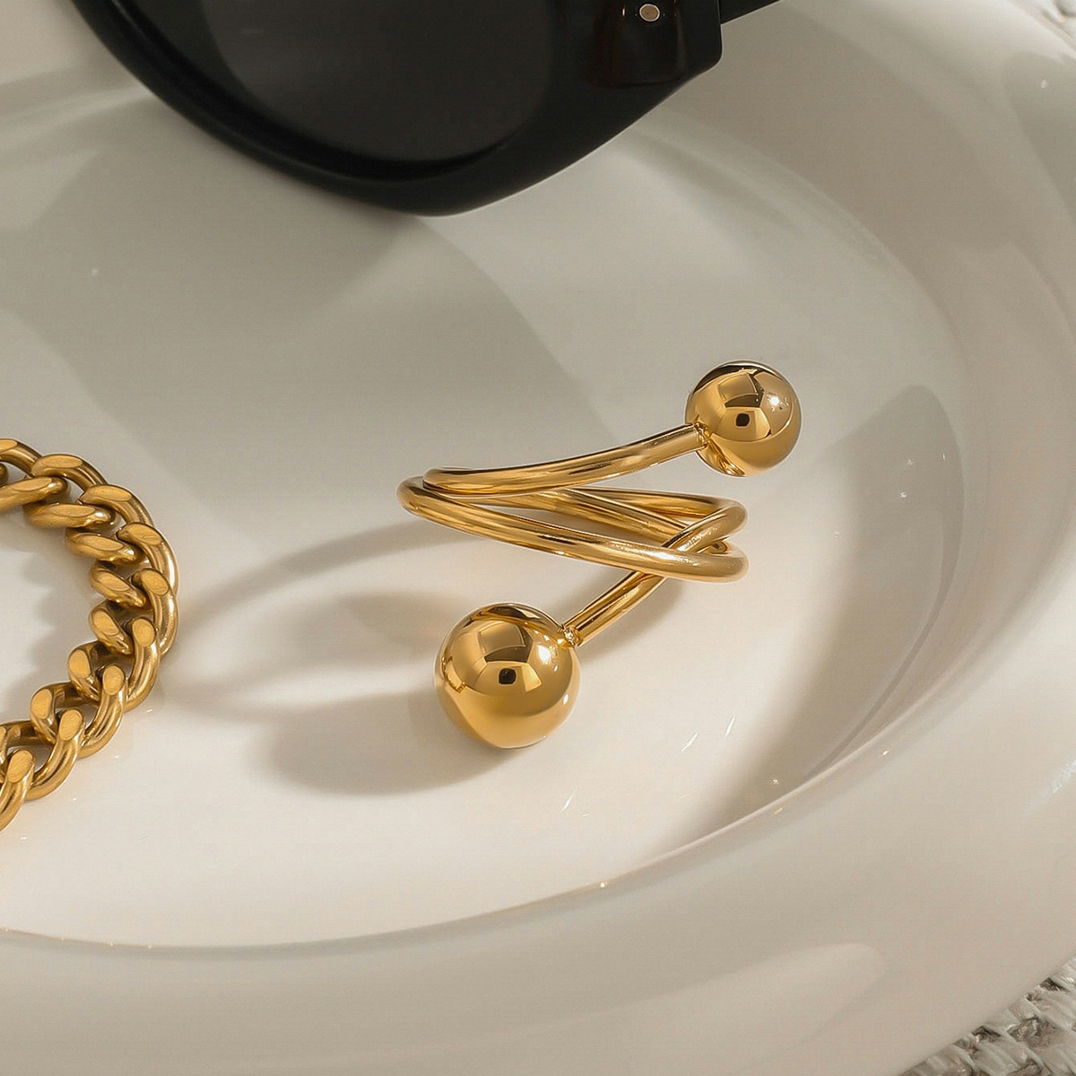 18K gold geometric lines with spherical design simple personality ring