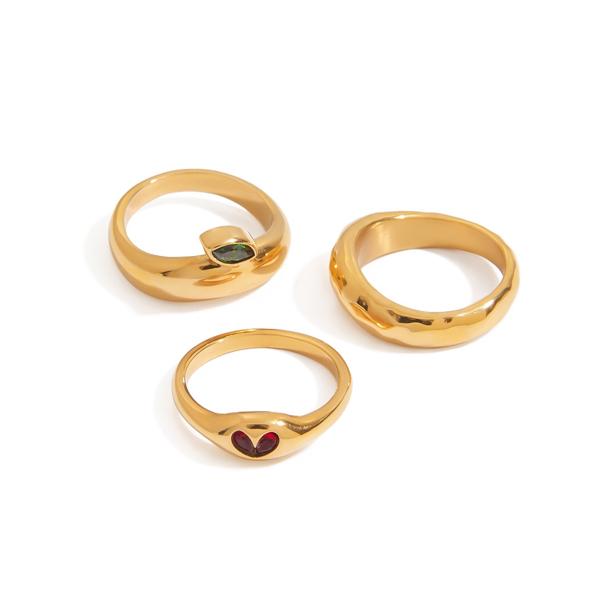 18K Gold Apple Zircon Titanium Steel Ring