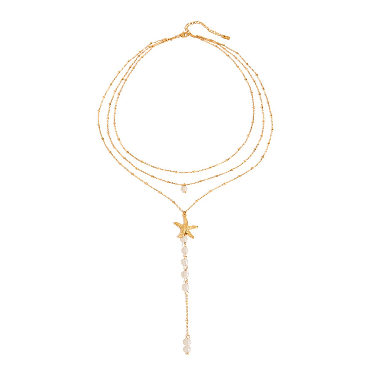 18K gold multi-layer chain with starfish and pearl tassel design exquisite and noble necklace - Image 5