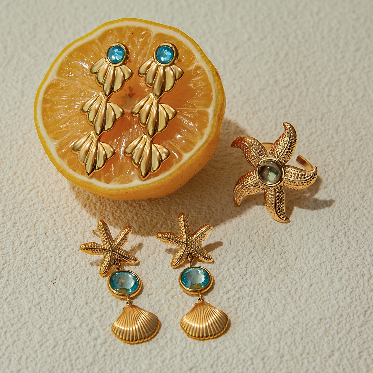 18K gold lightweight luxury earrings and rings - Image 10