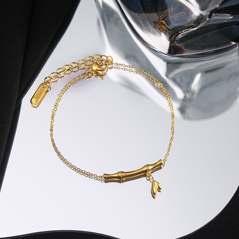 18k gold rising step by step titanium steel bamboo anklet - Image 3