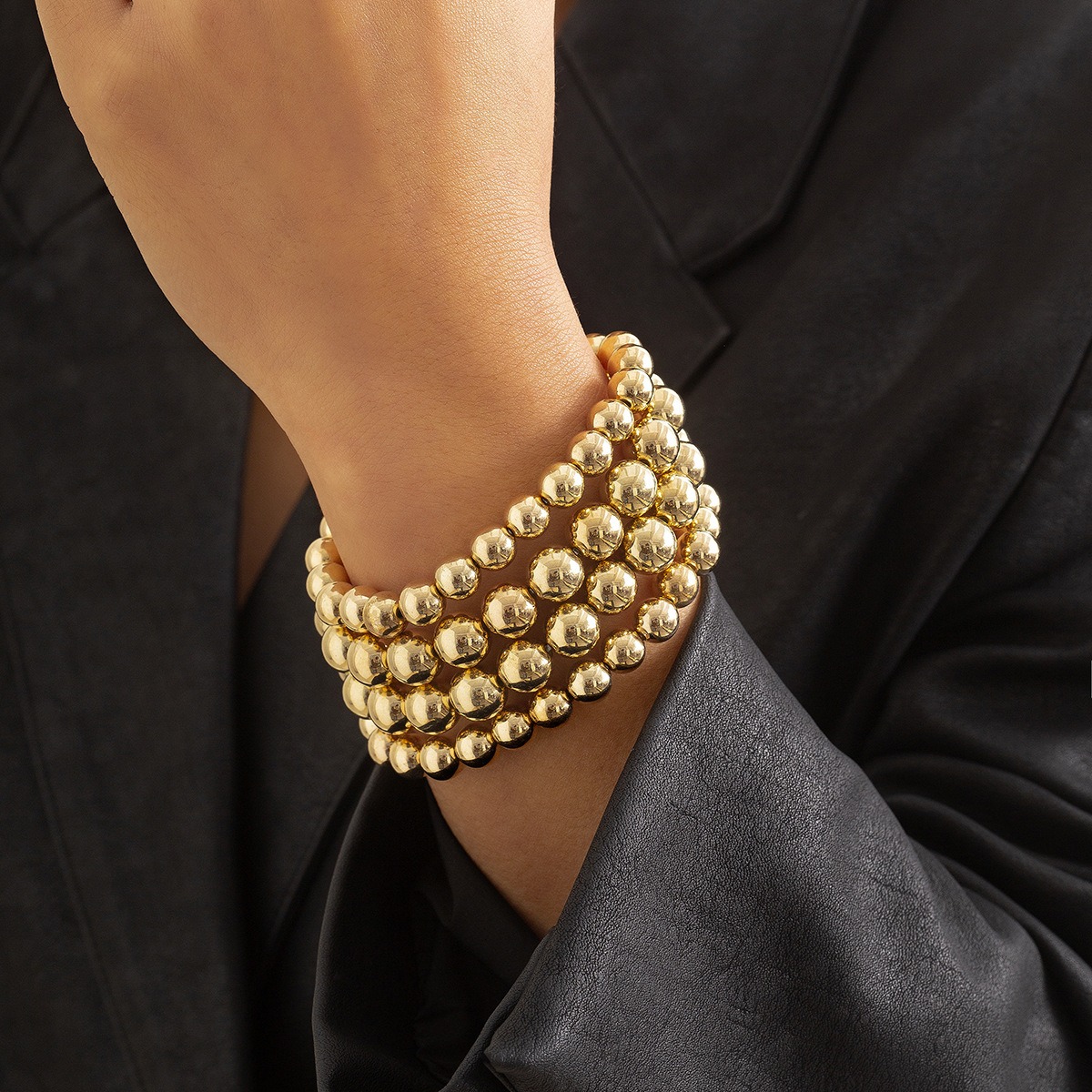 18k gold punk style exaggerated round bead chain bracelet