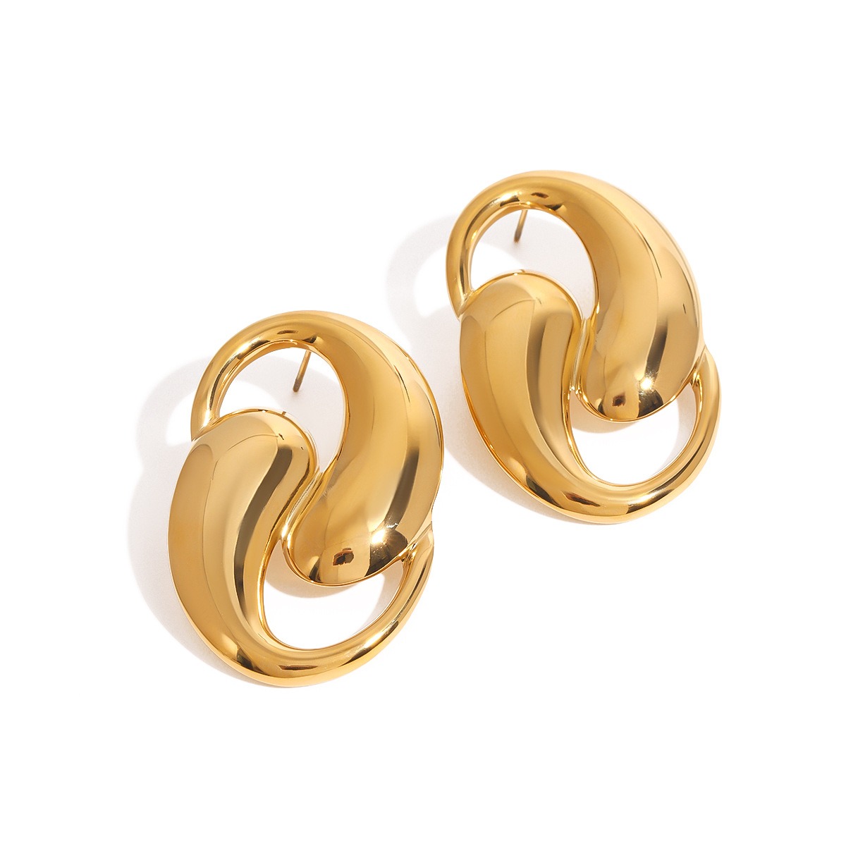 18K gold double teardrop-shaped earrings with hollow design, unique personality - Image 4