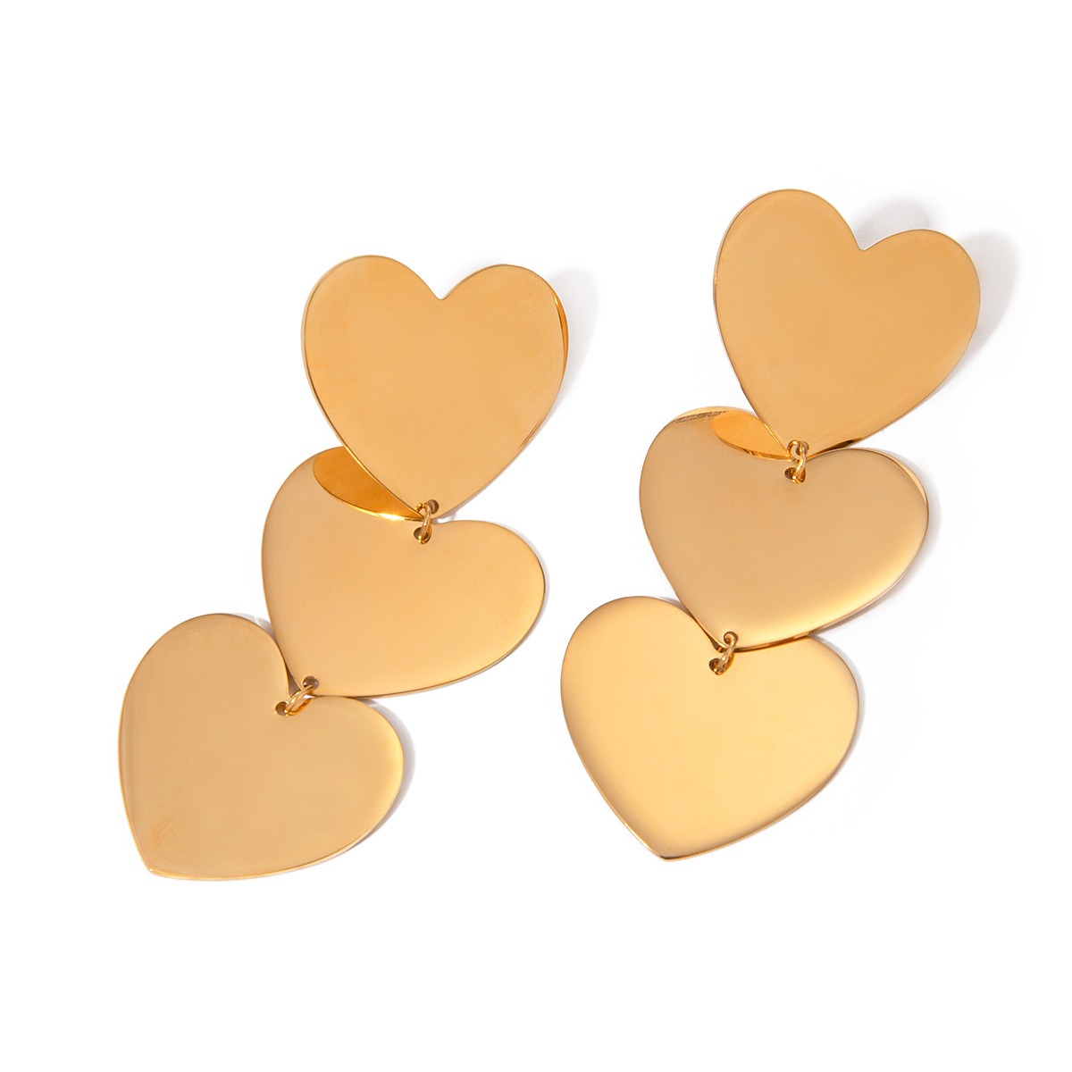 18K gold simple and elegant three-layer heart design light luxury style earrings - Image 3