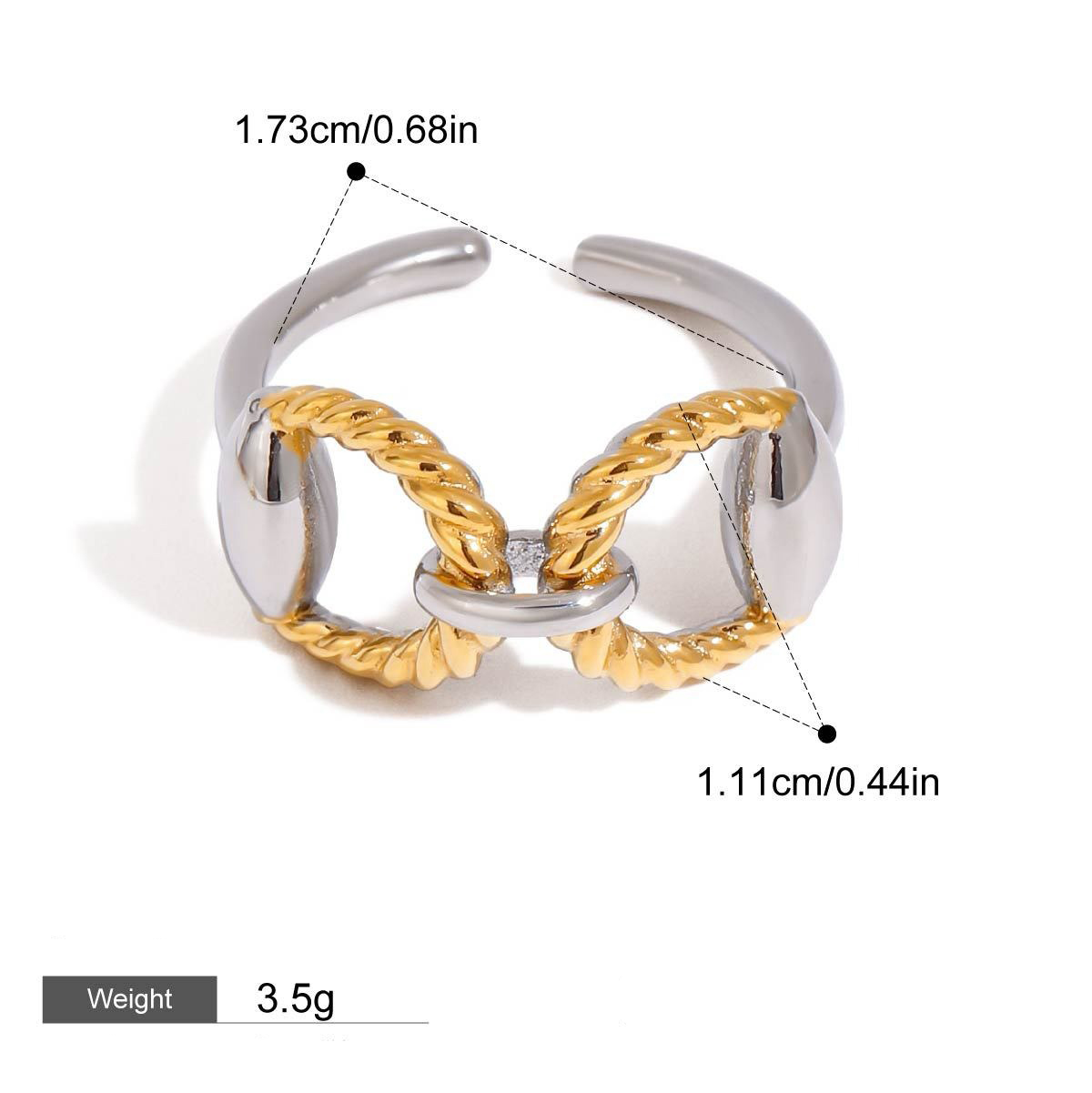 18K gold geometric shape with texture design simple and fashionable open ring - Image 11