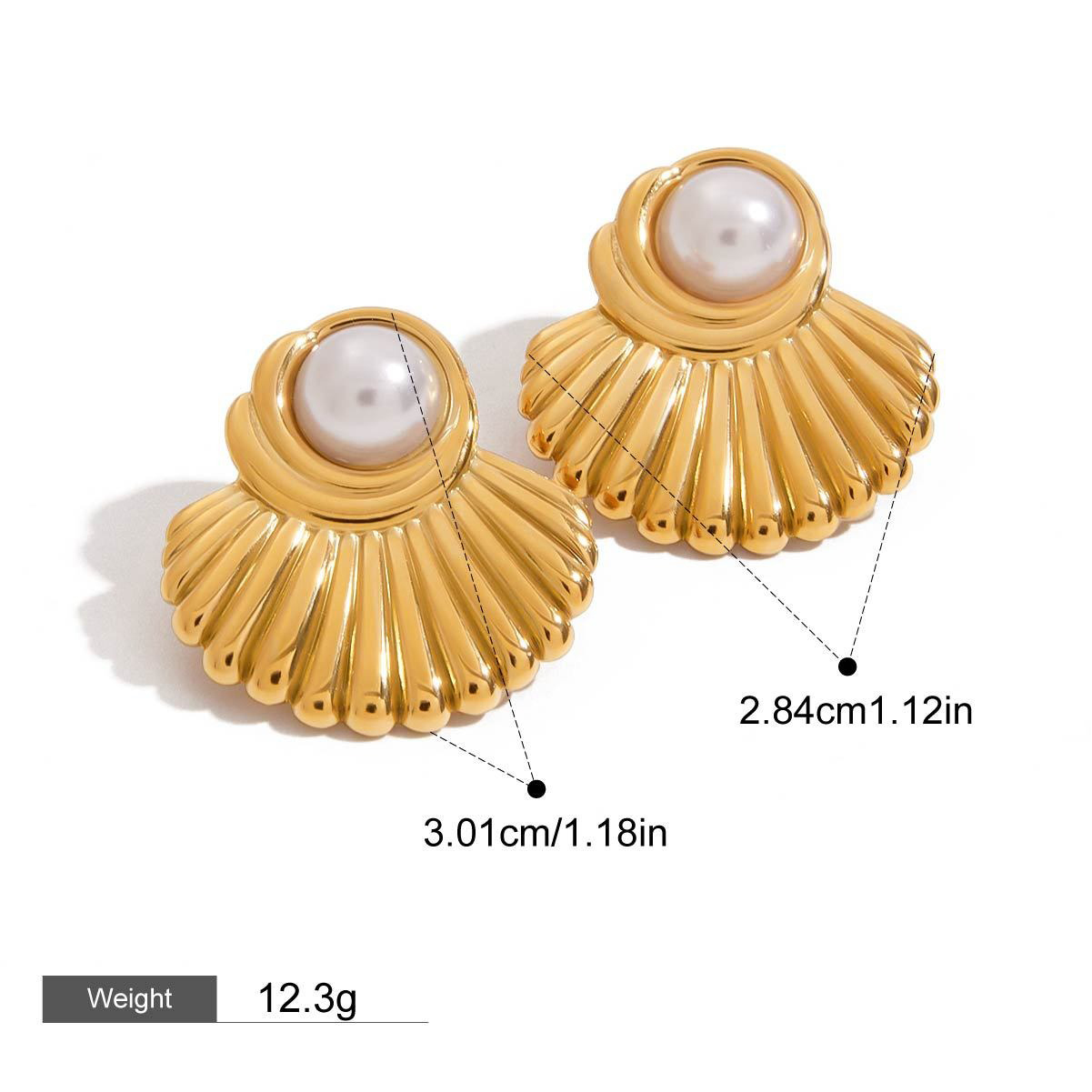 18K gold geometric inlaid pearls exquisite design noble earrings - Image 6