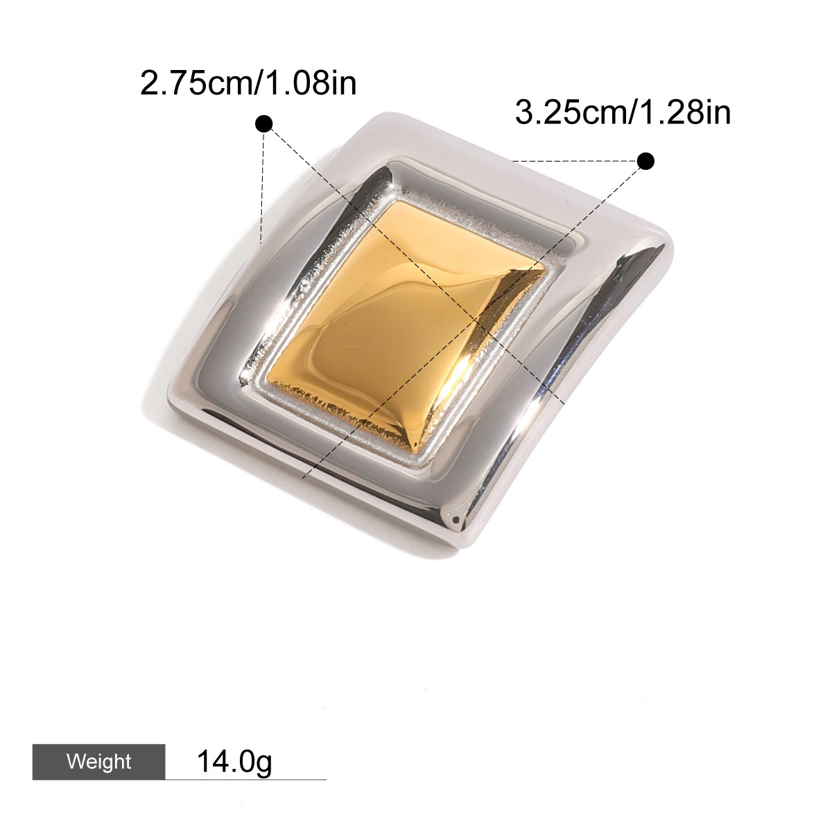 18K gold geometric square with gold and silver contrast design high-end brooch - Image 3