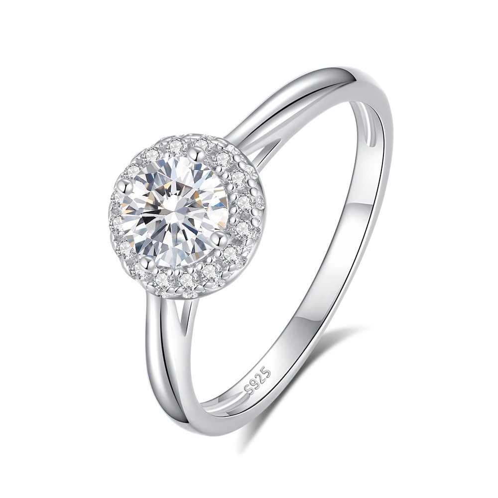 S925 Sterling Silver Minimalist Style Sparkling Diamond Ring