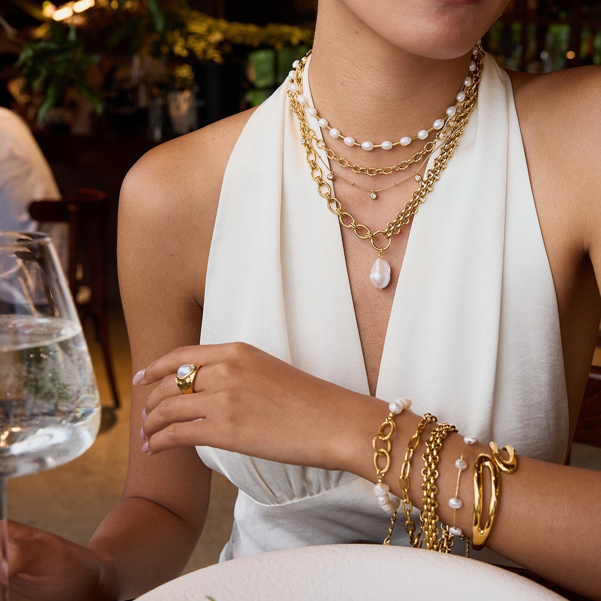 18k gold stainless steel pearl bracelet