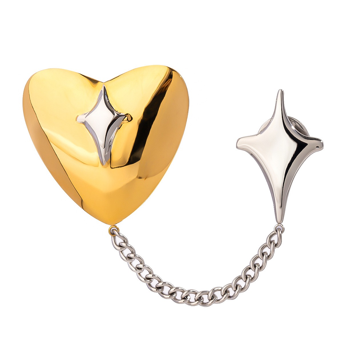 18K gold heart-shaped brooch with four-pointed star tassel design, light luxury and unique - Image 4