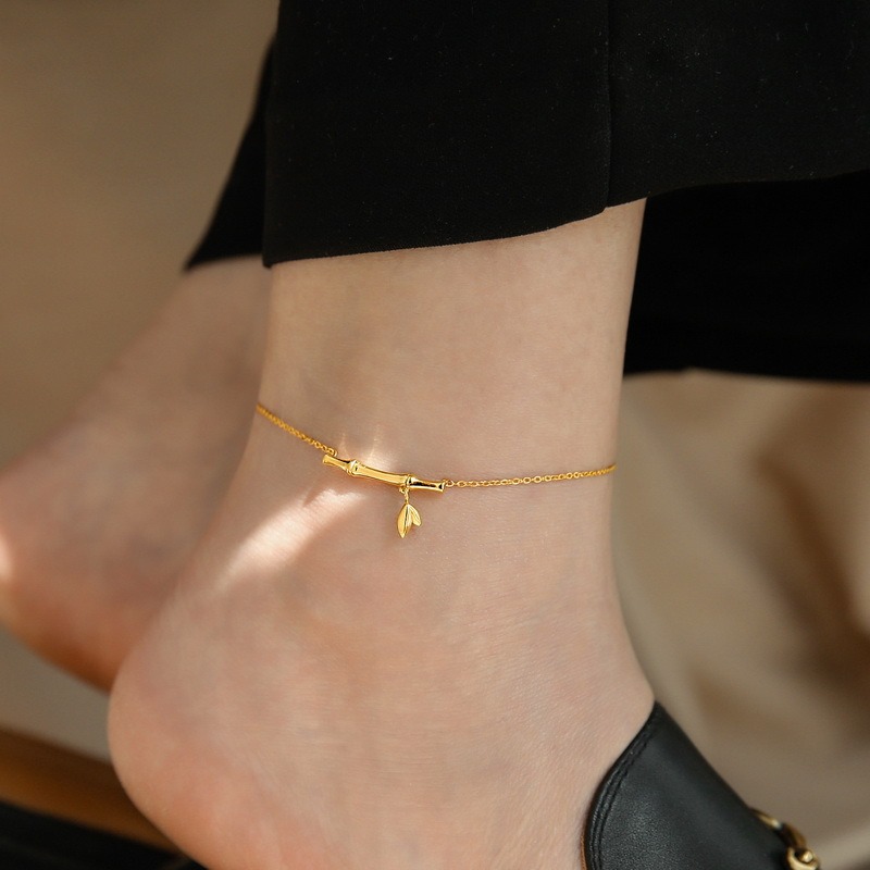 18k gold rising step by step titanium steel bamboo anklet - Image 4