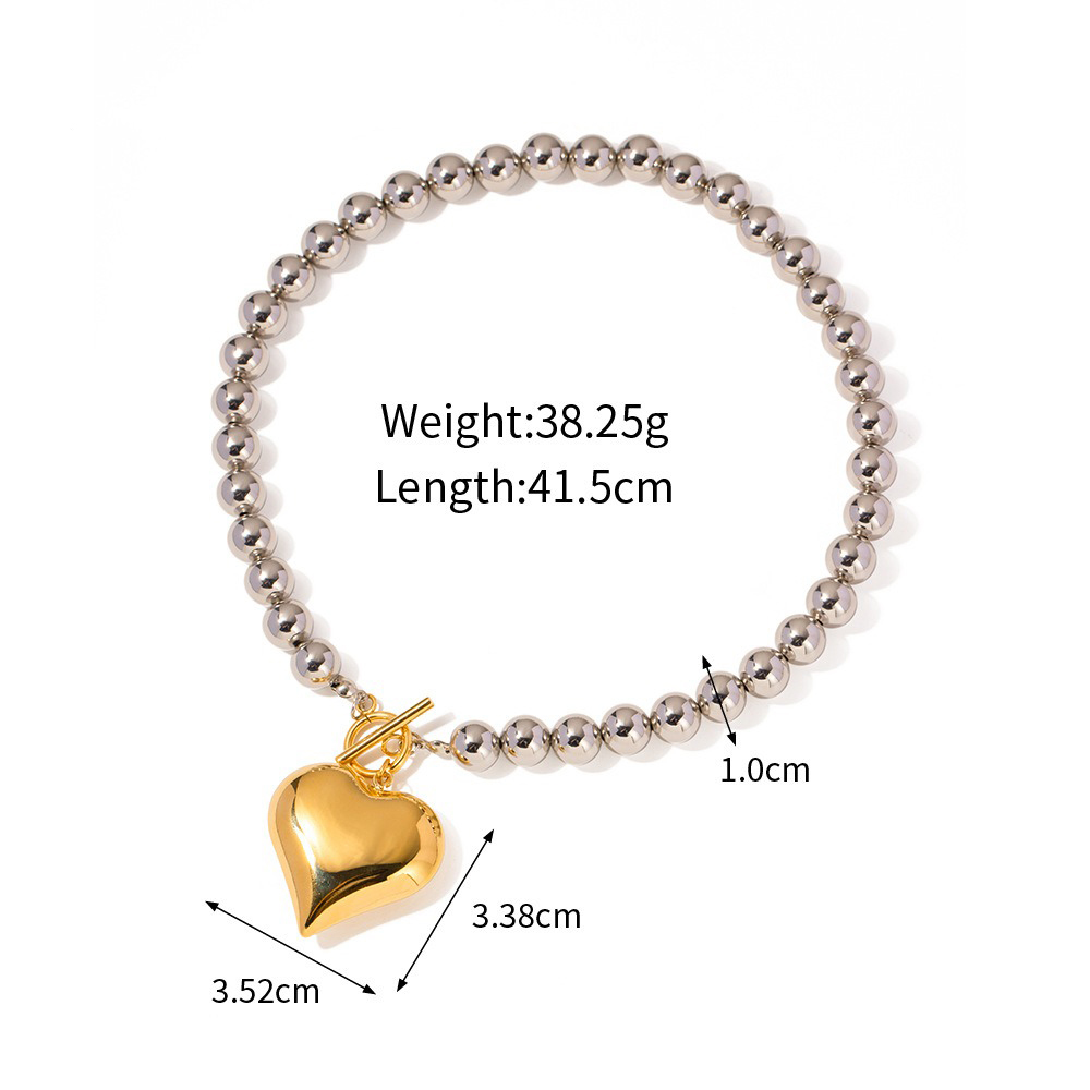18K gold heart shape with gold and silver color matching design trendy personality necklace bracelet ring earrings set - Image 9