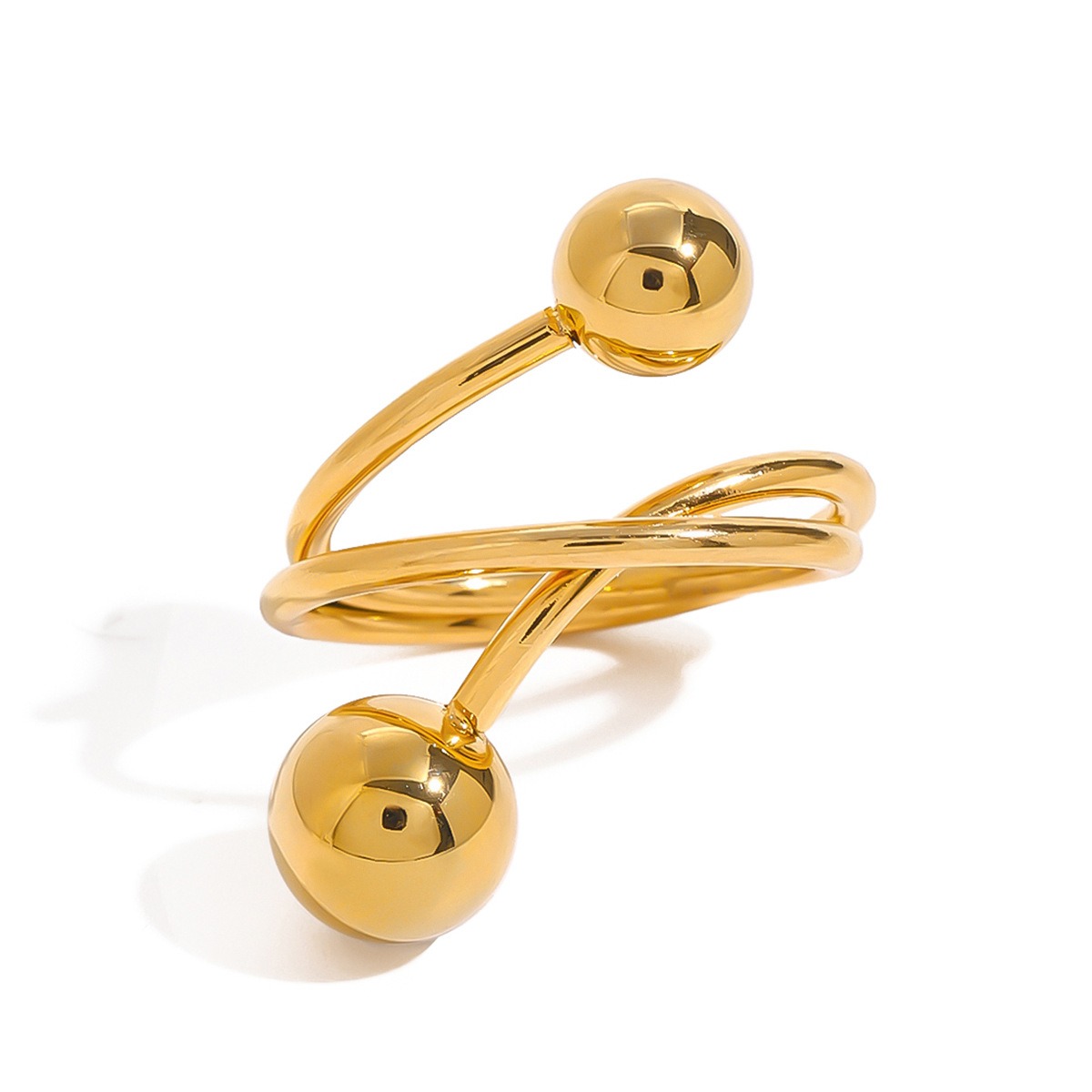 18K gold geometric lines with spherical design simple personality ring - Image 7