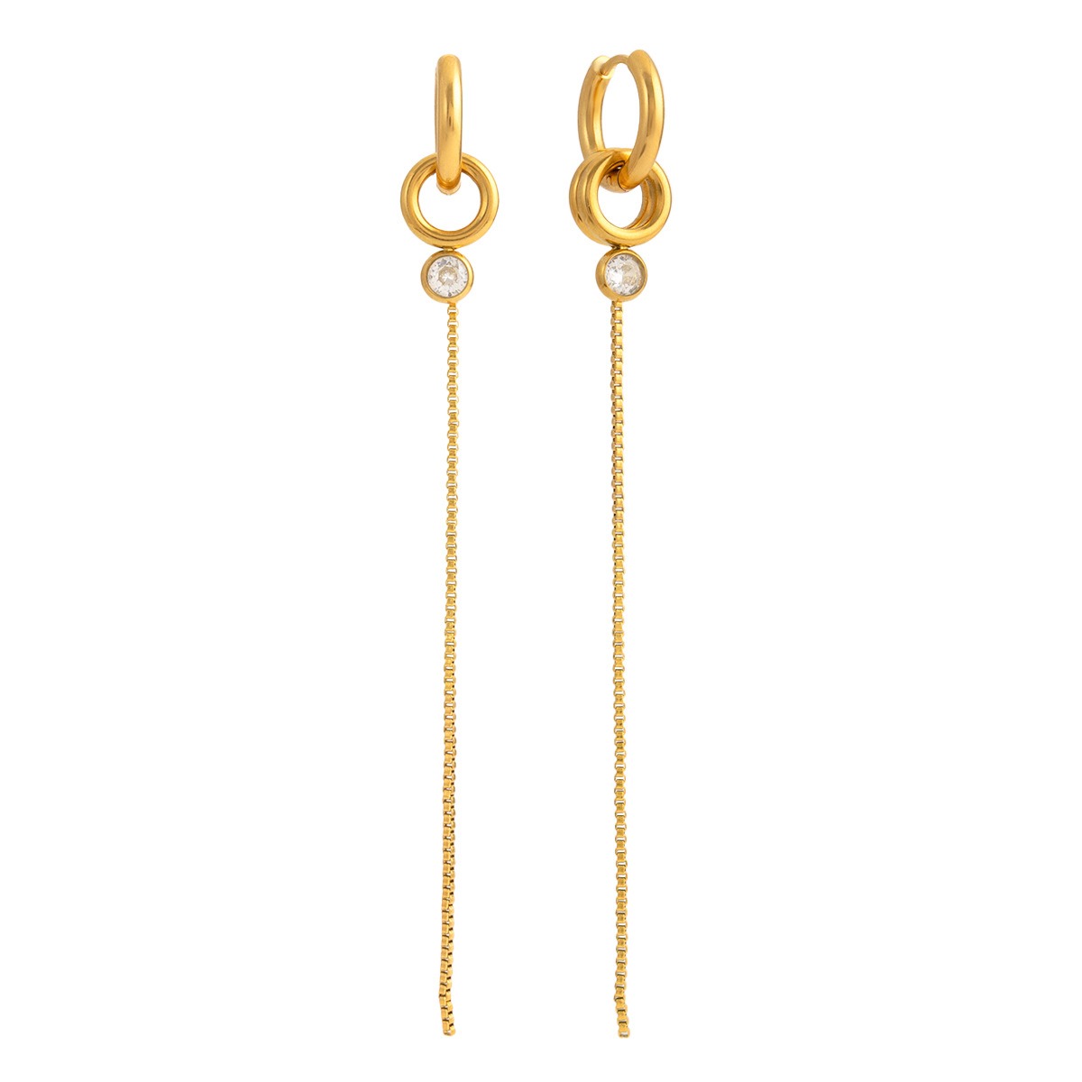18K gold lightweight luxury tassel earrings with cubic zirconia. - Image 3