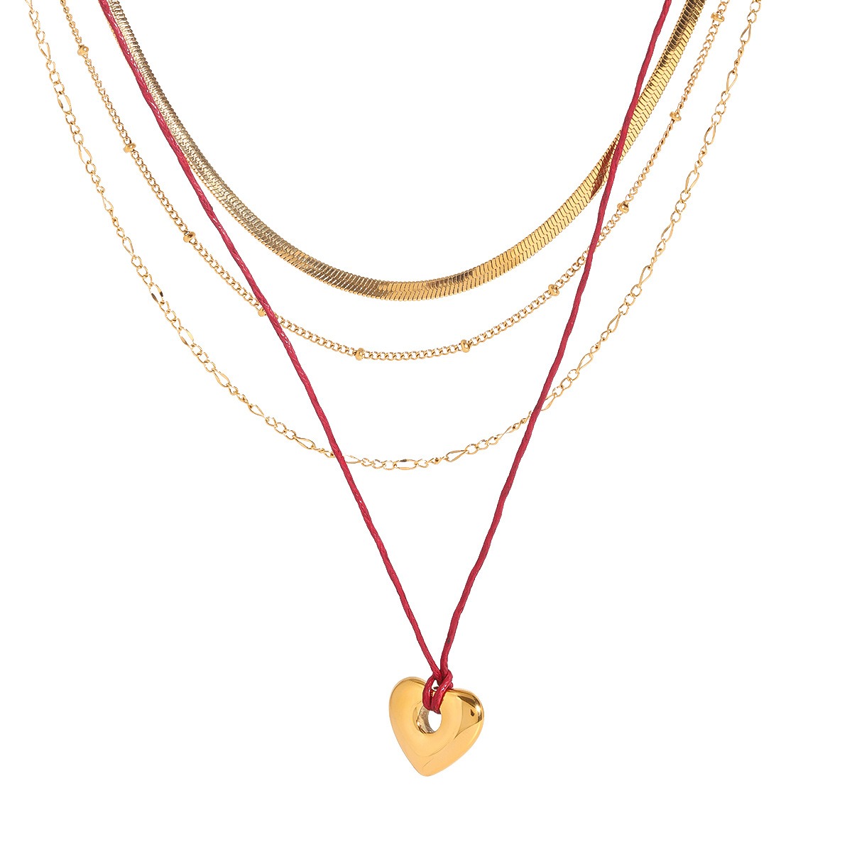 18K gold heart with multi-layer chain design trendy personality necklace - Image 5