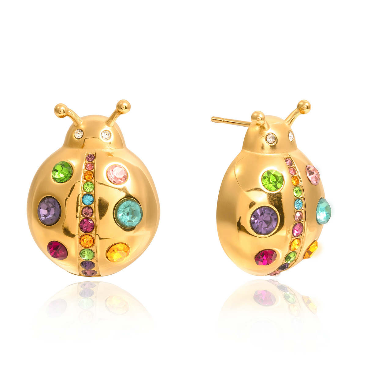 Colorful Zircon Ladybug Stud Earrings - Image 4