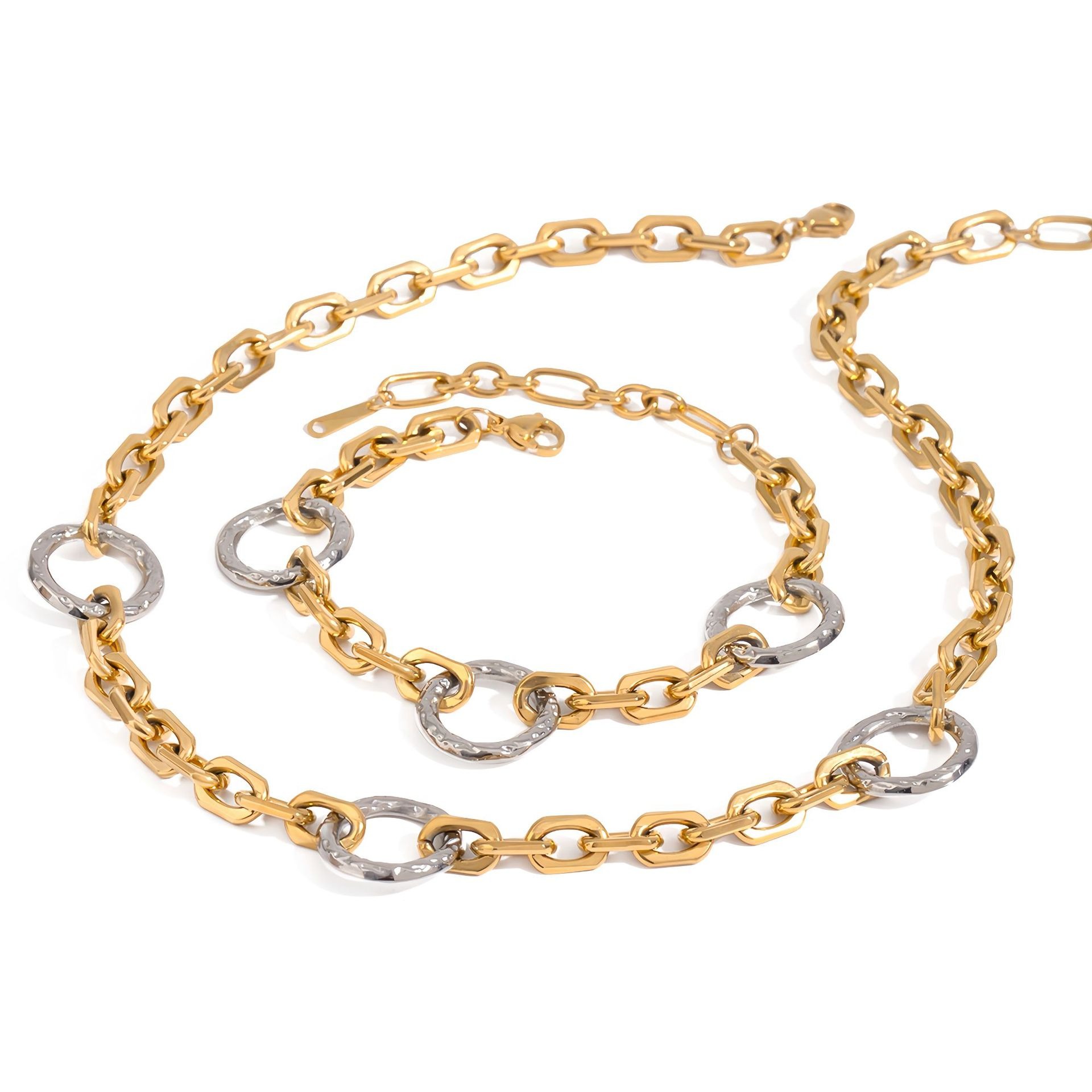 18K gold ring with gold and silver color matching design trendy personality necklace - Image 6