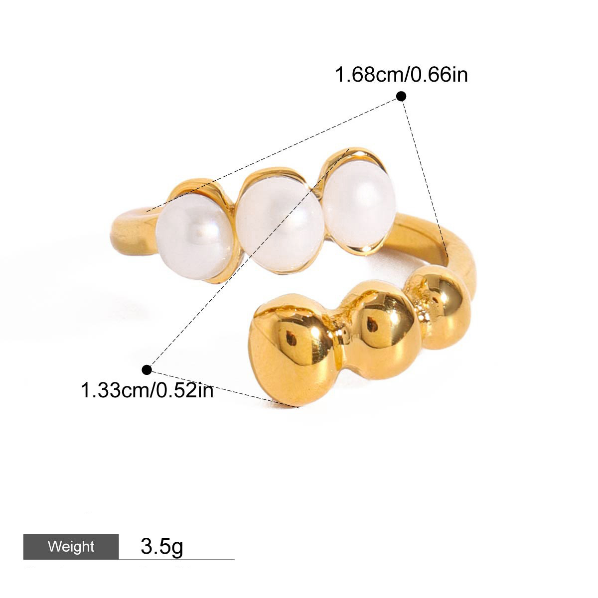 18K gold round bead-shaped pearl inlaid open ring with exquisite design - Image 3