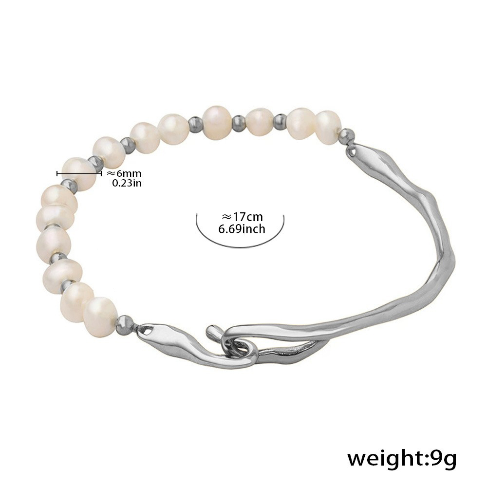 18K gold irregular shape with pearl design trendy unique bracelet - Image 7