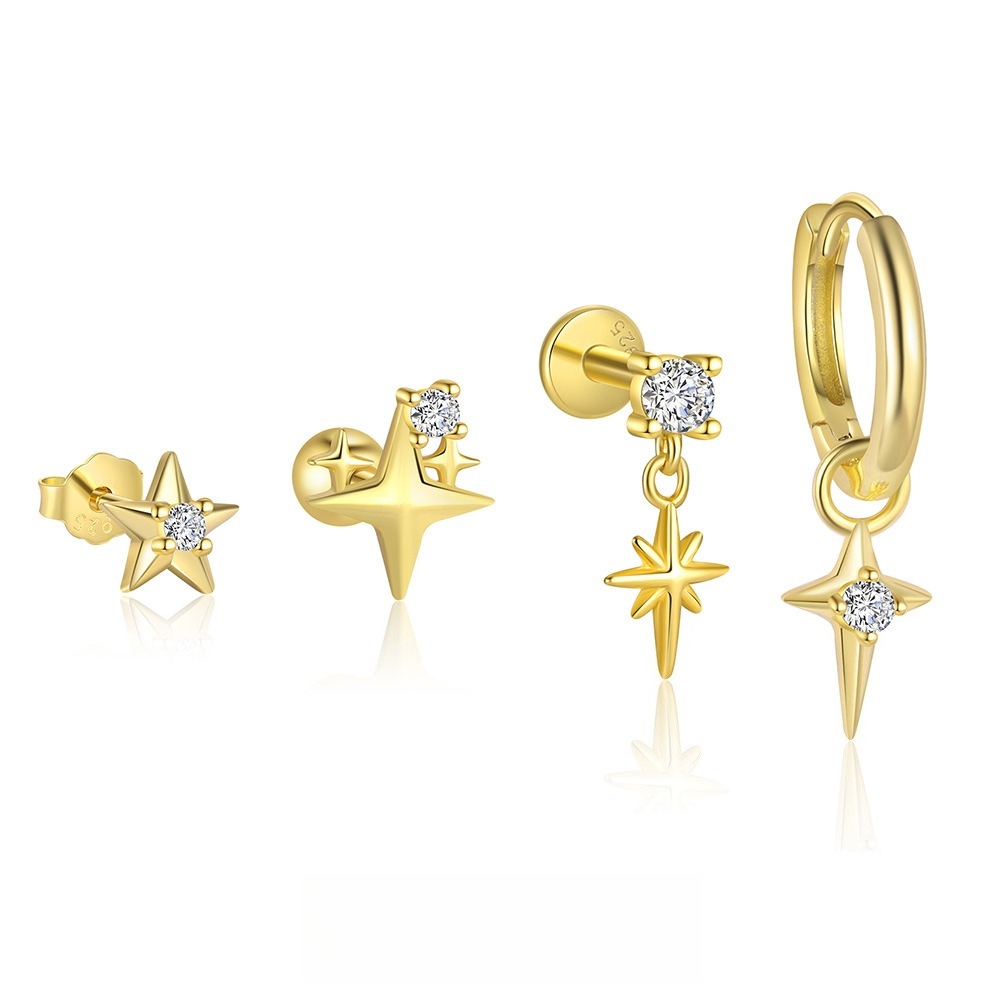S925 silver starburst stud earrings with diamonds.