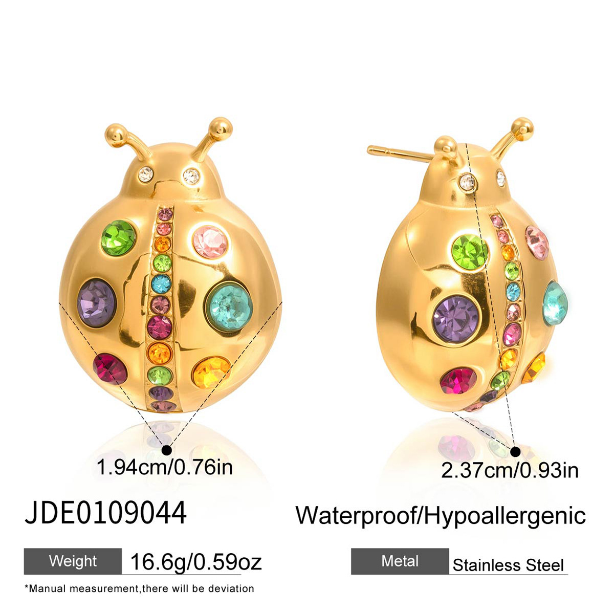 Colorful Zircon Ladybug Stud Earrings - Image 5