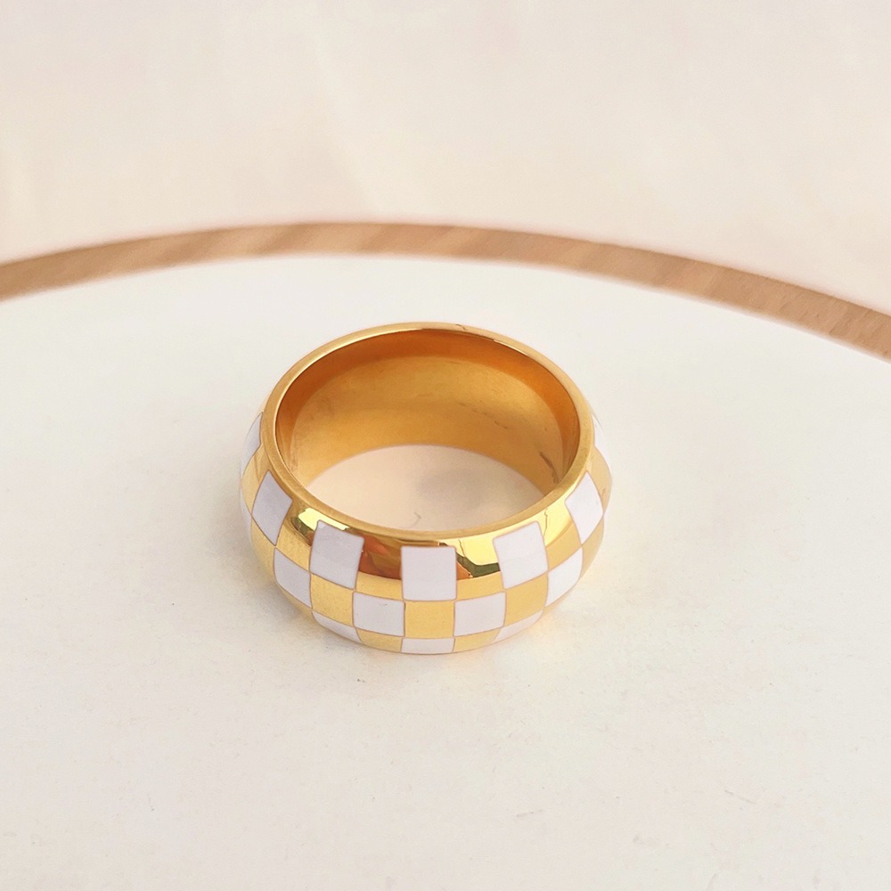 18K gold vintage-style checkered pattern ring - Image 5