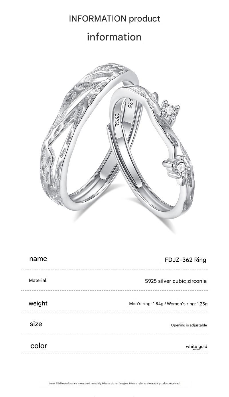 S925 sterling silver Chinese style couple engagement ring - Image 9