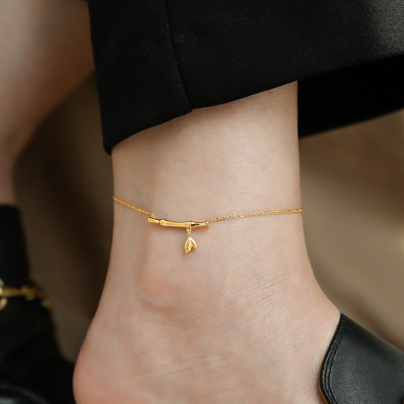 18k gold rising step by step titanium steel bamboo anklet - Image 5