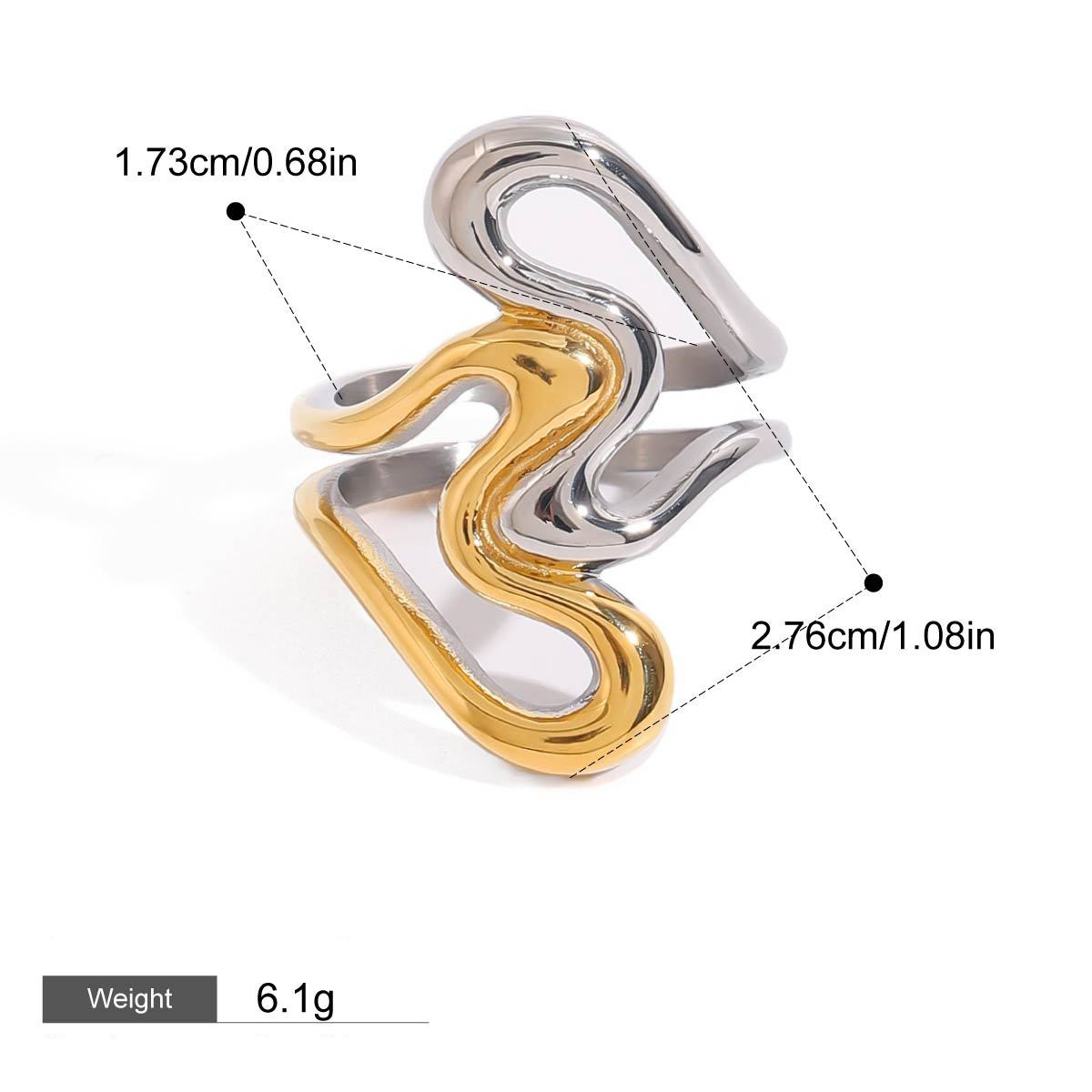 18K gold irregular lines with gold and silver color matching design unique personality ring - Image 10