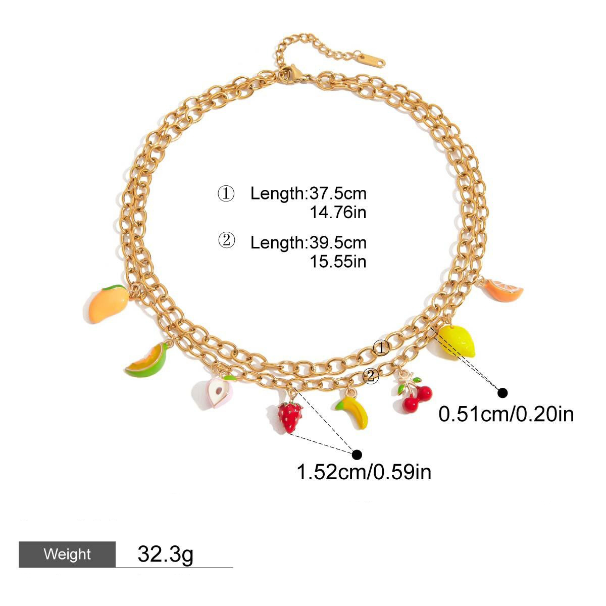 18K gold thick chain with fruit-shaped pendant design trendy and unique necklace, bracelet and earrings set - Image 6