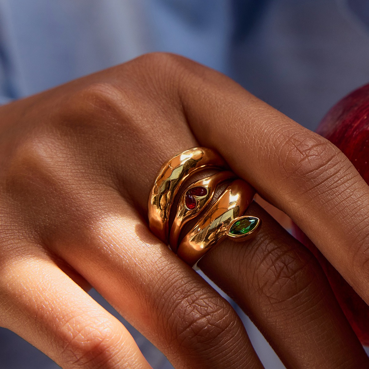 18K Gold Apple Zircon Titanium Steel Ring - Image 6