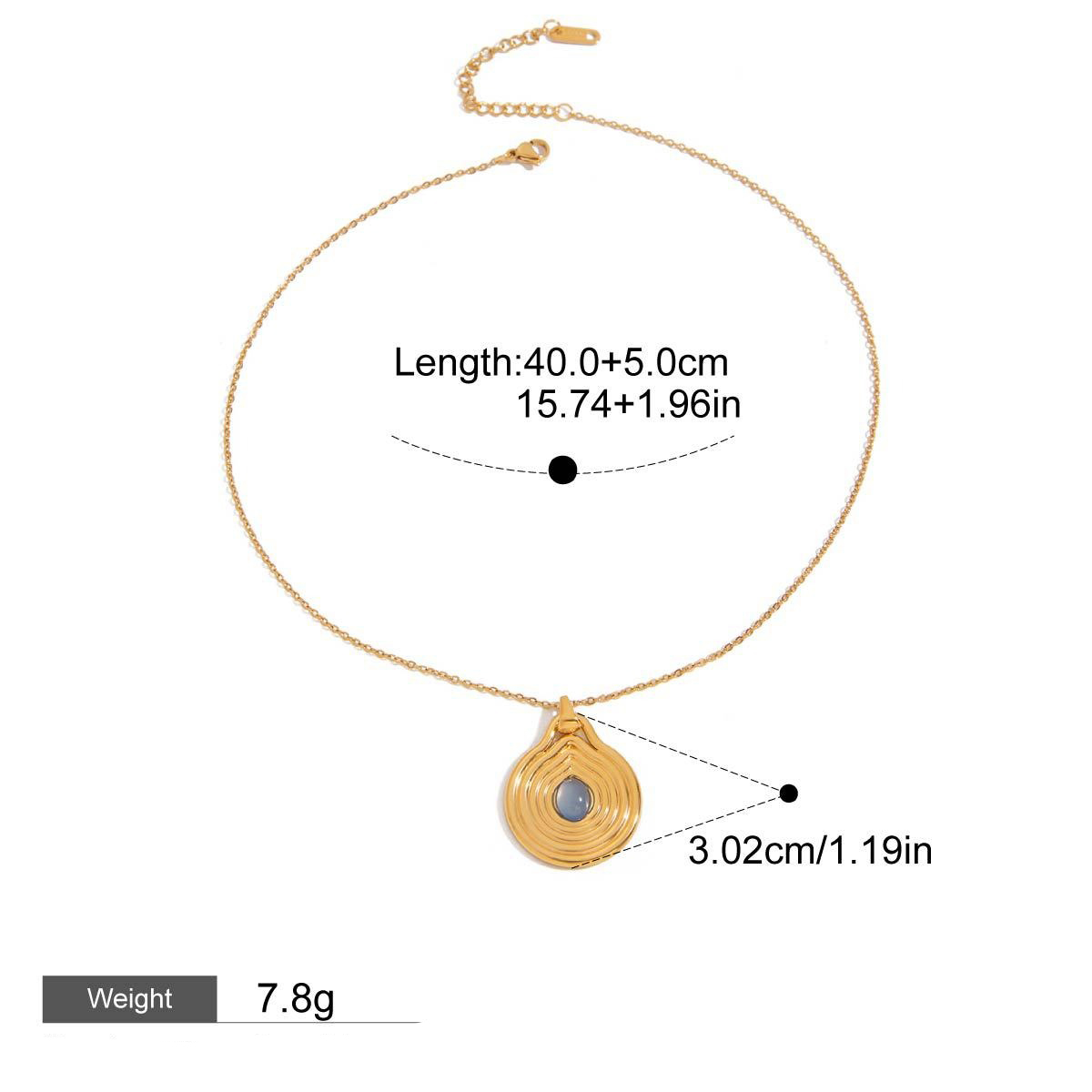 18K gold geometric inlaid gemstone with texture design classic fashion necklace - Image 12