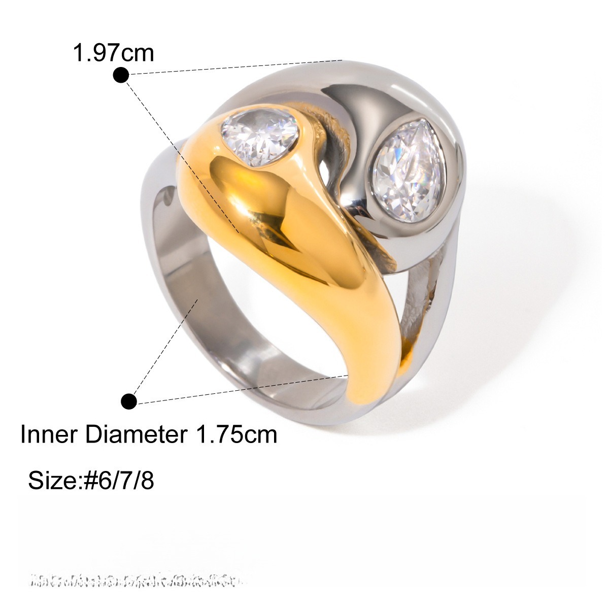 18K Gold Luxury Pearl Titanium Steel Ring - Image 7