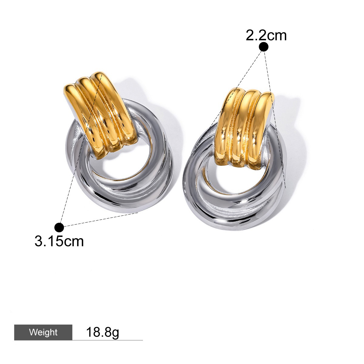 18K gold geometric shape with gold and silver color matching design high-end earrings, bracelets and rings set - Image 8