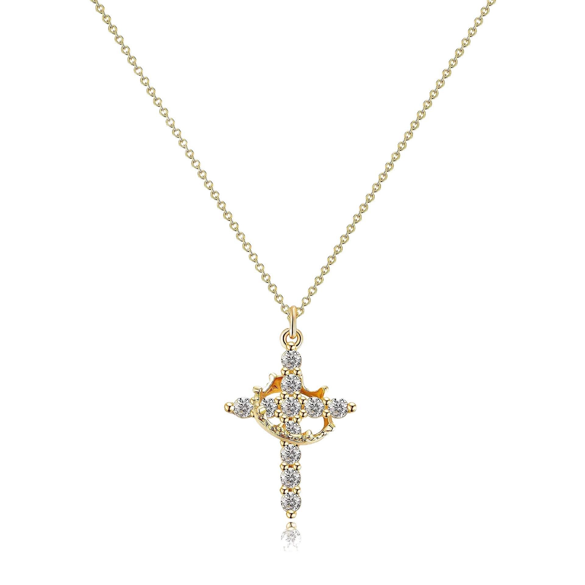 18K gold-plated rotatable crown & cross pendant.