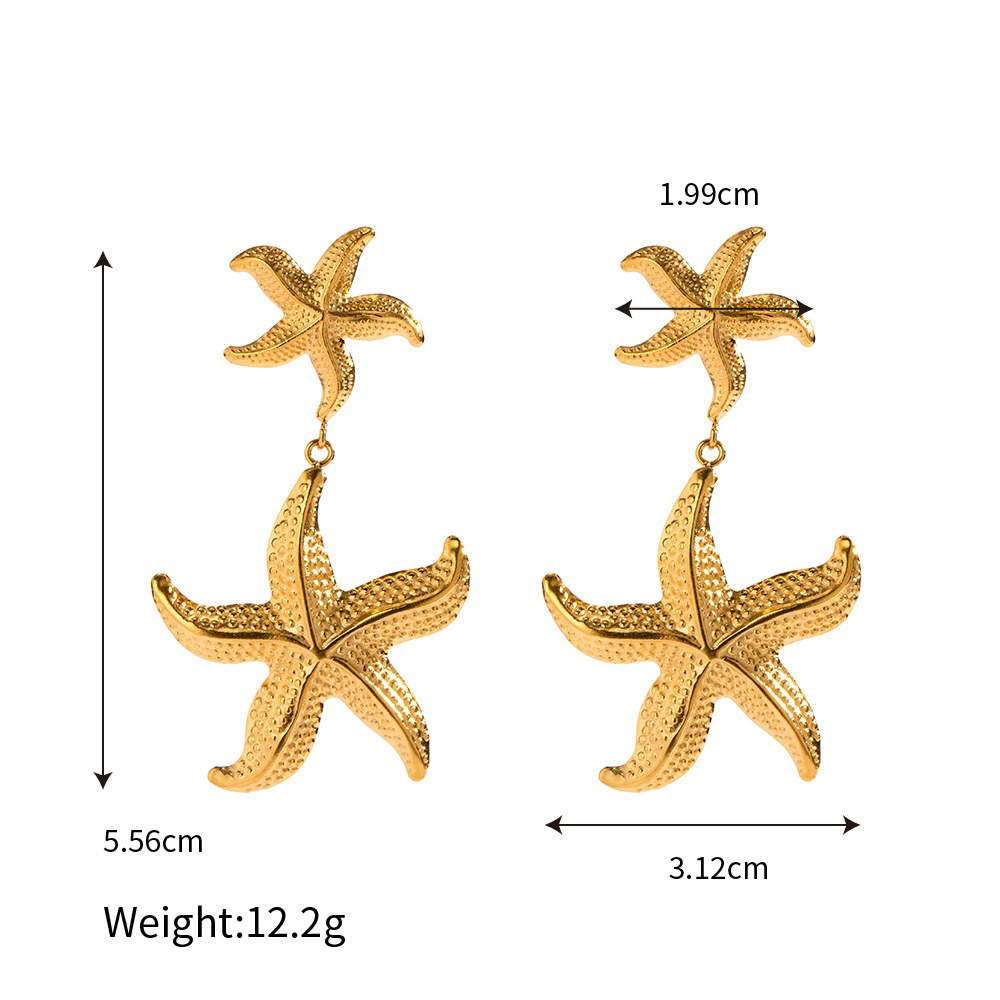 18K gold stylish personality starfish design ocean style earrings - Image 7