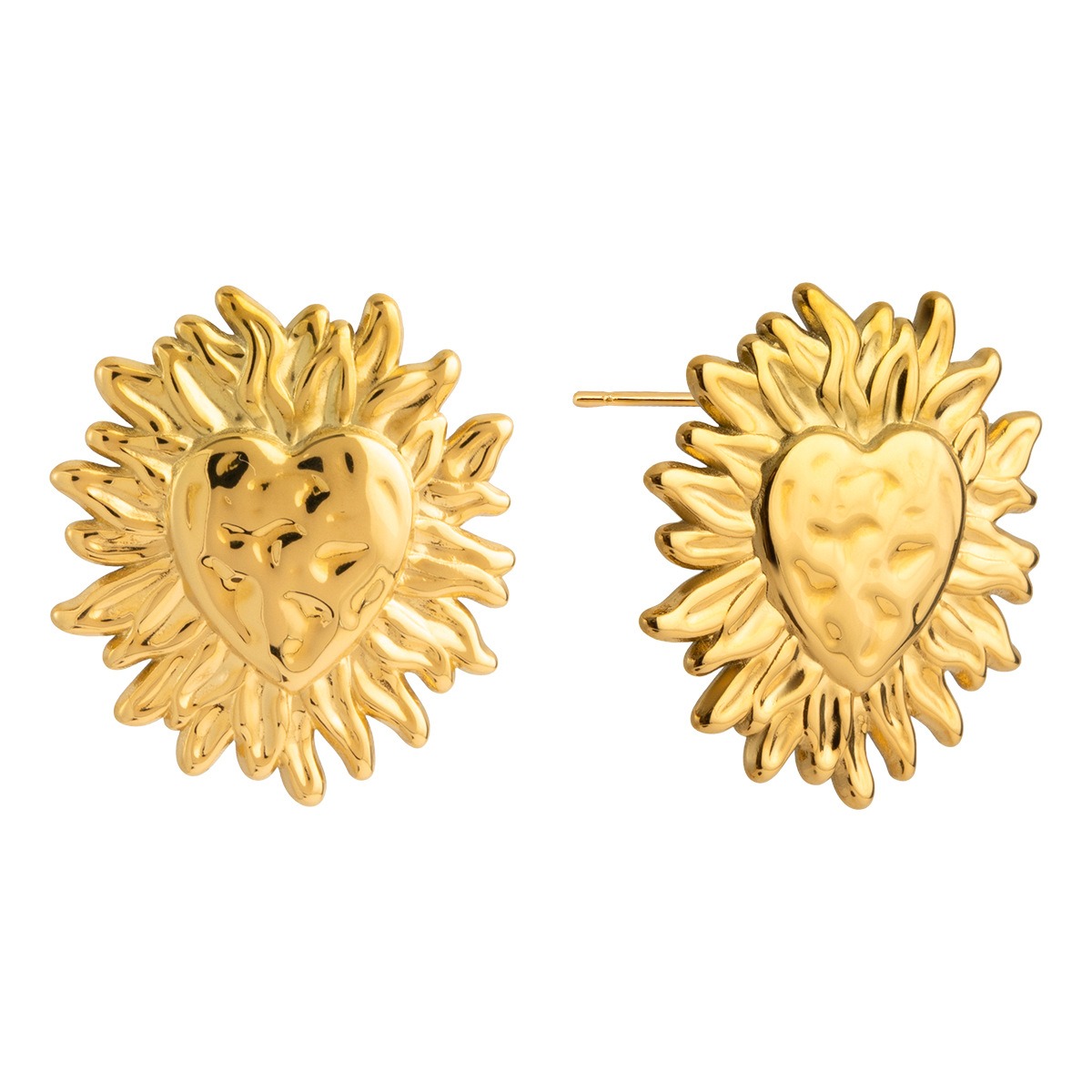 18K Gold Heart-Shaped Sun Design Lightweight Luxury Stud Earrings - Image 5