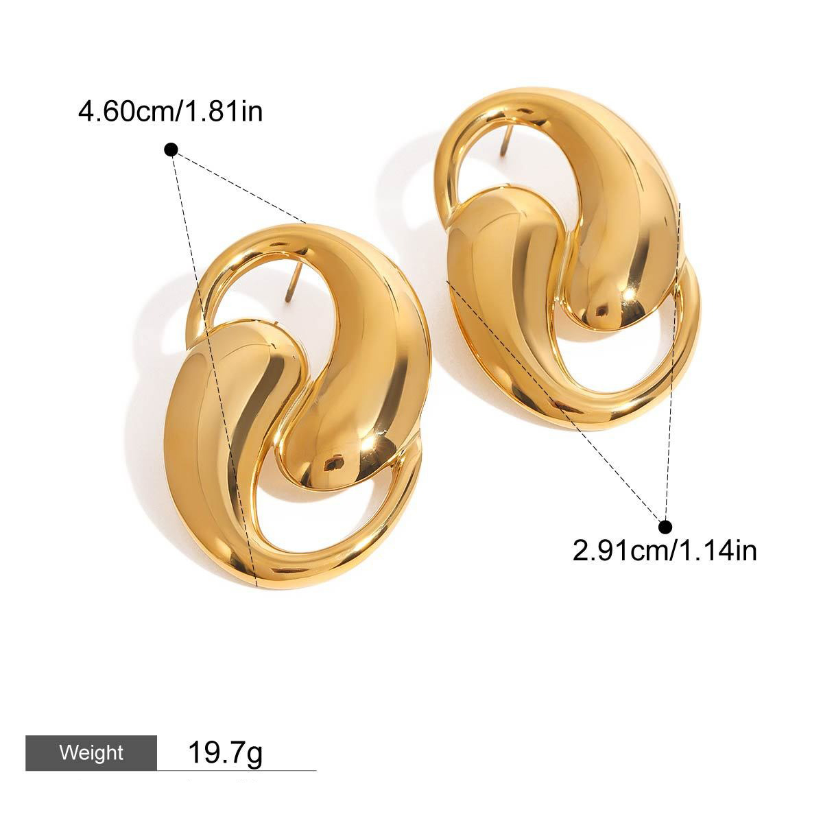 18K gold double teardrop-shaped earrings with hollow design, unique personality - Image 6